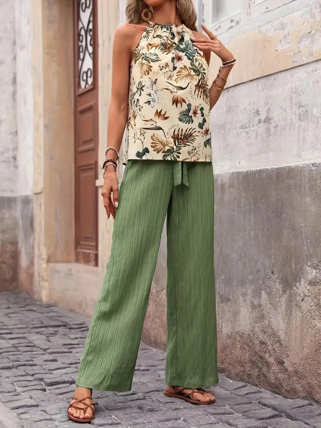 Printed Tank Top and Wide Leg Pants Set - JUST - JEN BOUTIQUE