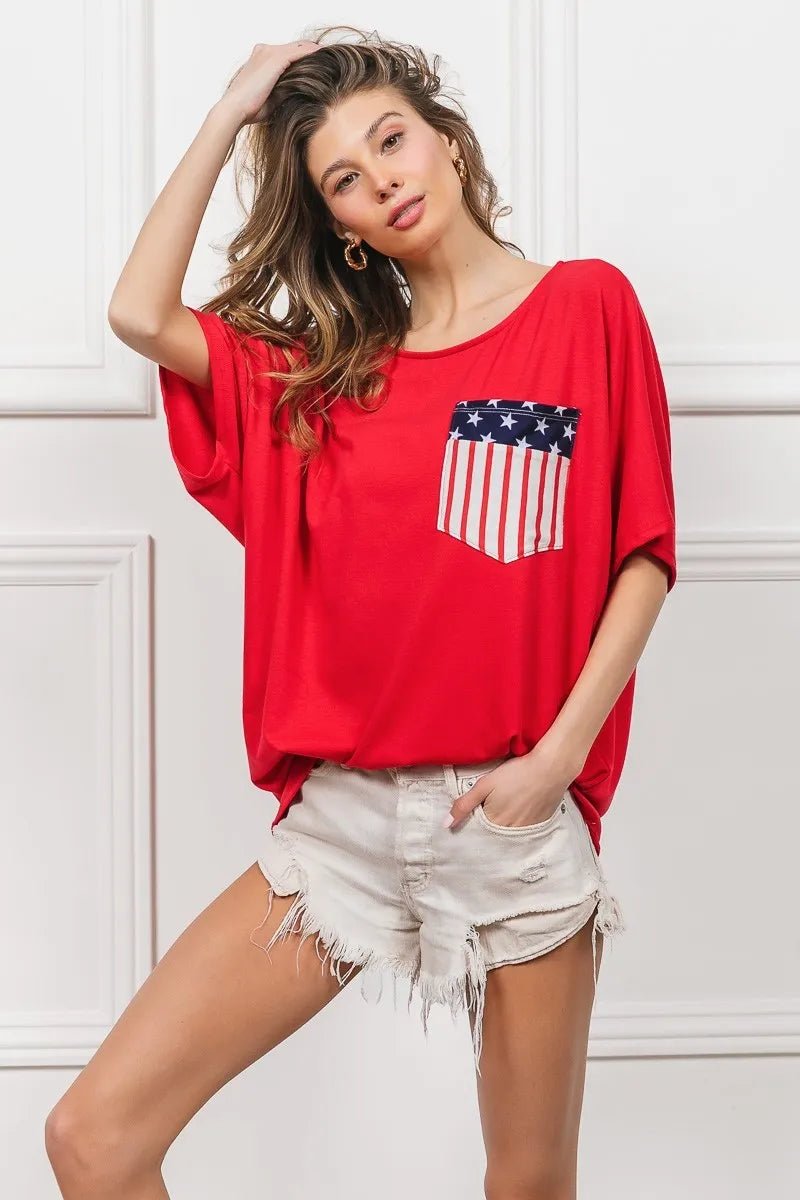 BiBi French Terry With Front Pocket Dolman Sleeves Top - JUST - JEN BOUTIQUE