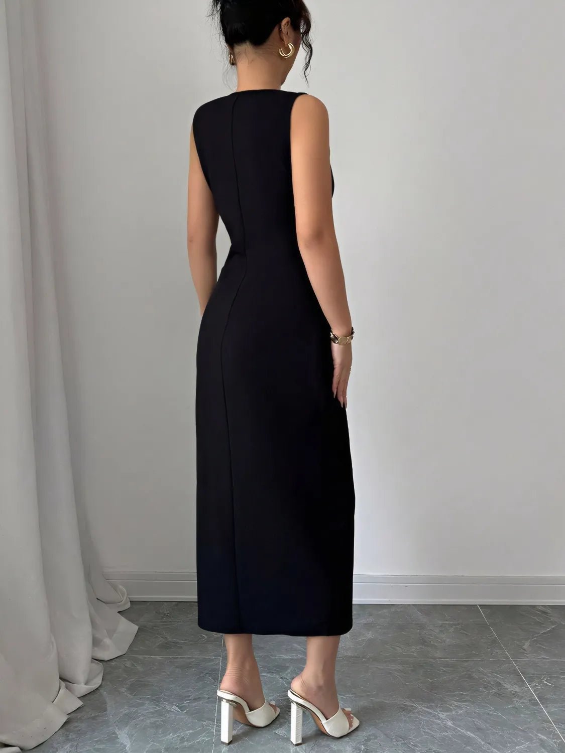 Bow Slit Round Neck Sleeveless Dress - JUST - JEN BOUTIQUE