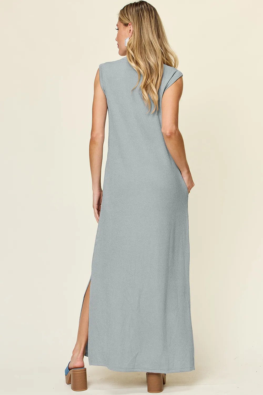 Double Take Full Size Texture Mock Neck Sleeveless Maxi Dress - JUST - JEN BOUTIQUE