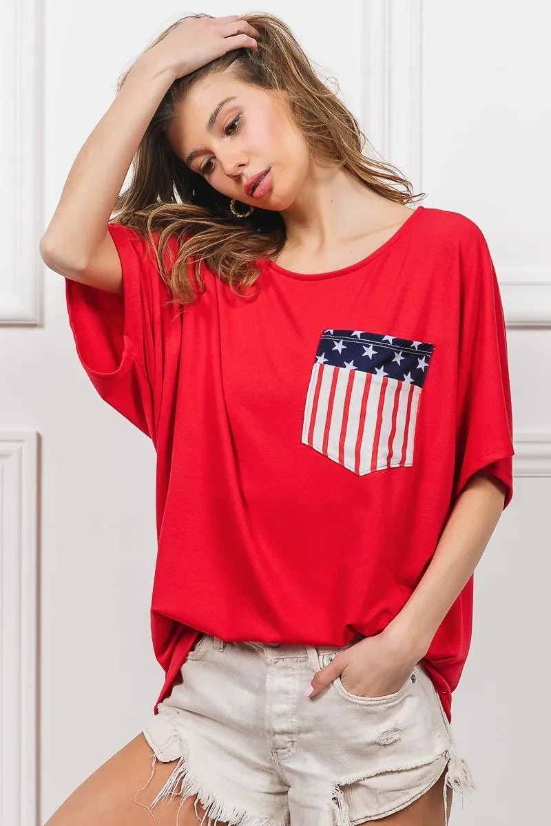 BiBi French Terry With Front Pocket Dolman Sleeves Top - JUST - JEN BOUTIQUE