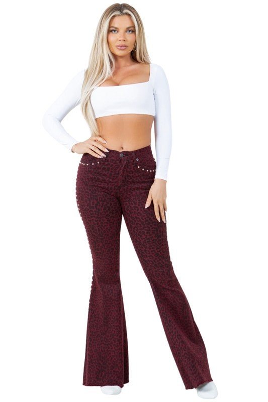 Leopard Studded Bell Bottom Pant - JUST - JEN BOUTIQUE