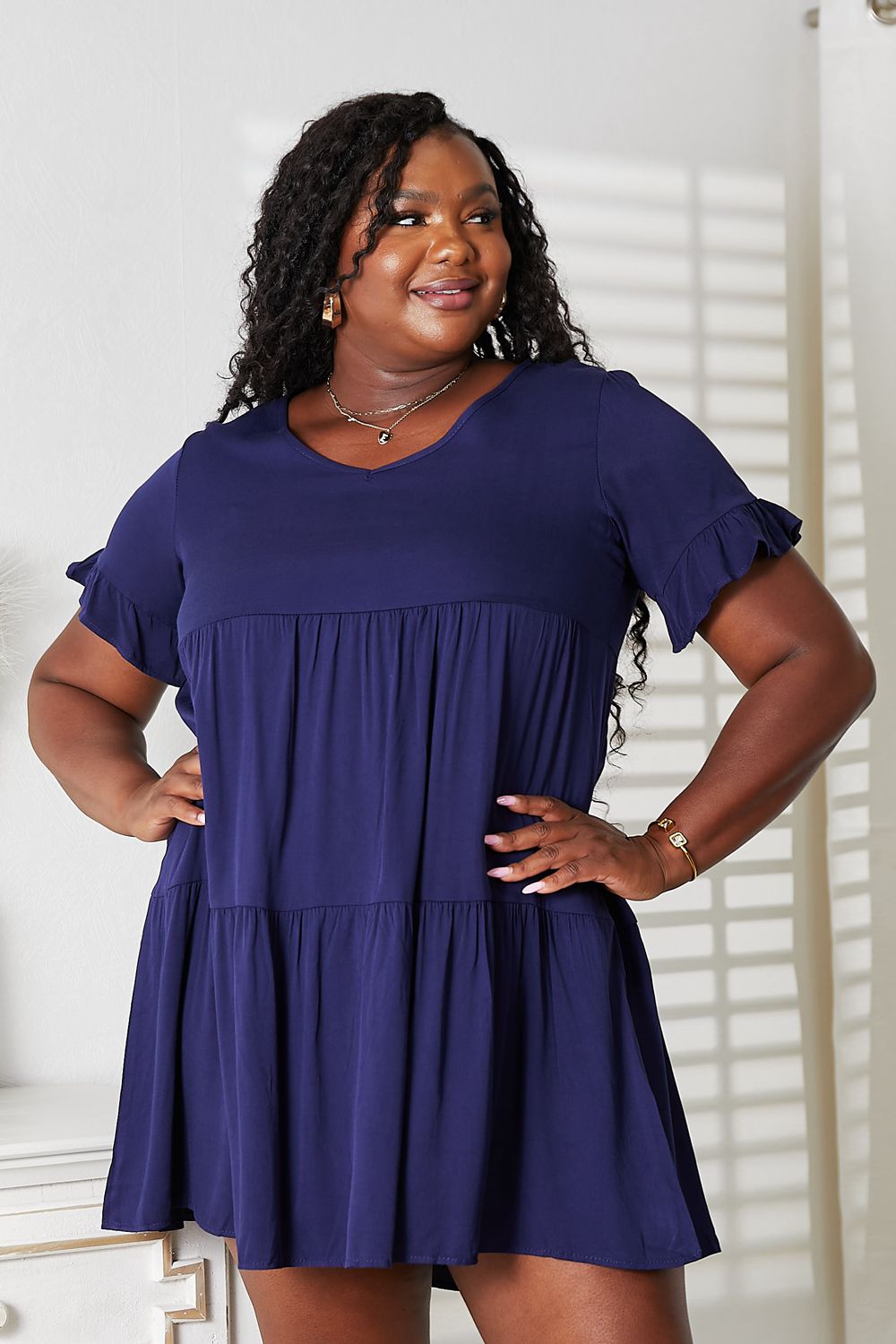 Mandy V - Neck Flounce Sleeve Tiered Dress - JUST - JEN BOUTIQUE