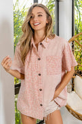 BiBi Mineral Washed Leopard Print Short Sleeve Shirt - JUST - JEN BOUTIQUE