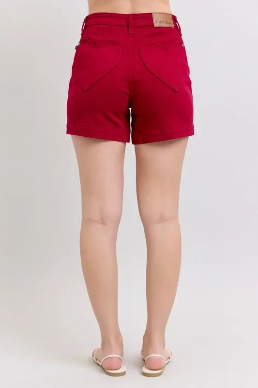 Judy Blue Full Size High Waist Tummy Control Garment Dyed Heart Shaped Denim Shorts Plus Size - JUST - JEN BOUTIQUE