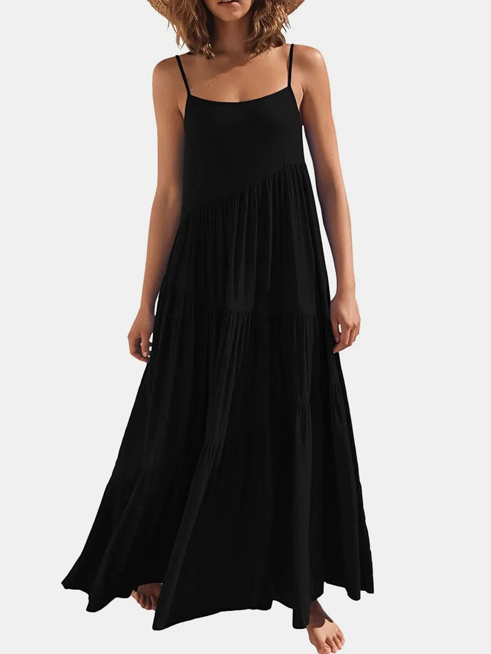 Full Size Ruched Tiered Spaghetti Strap Dress - JUST - JEN BOUTIQUE