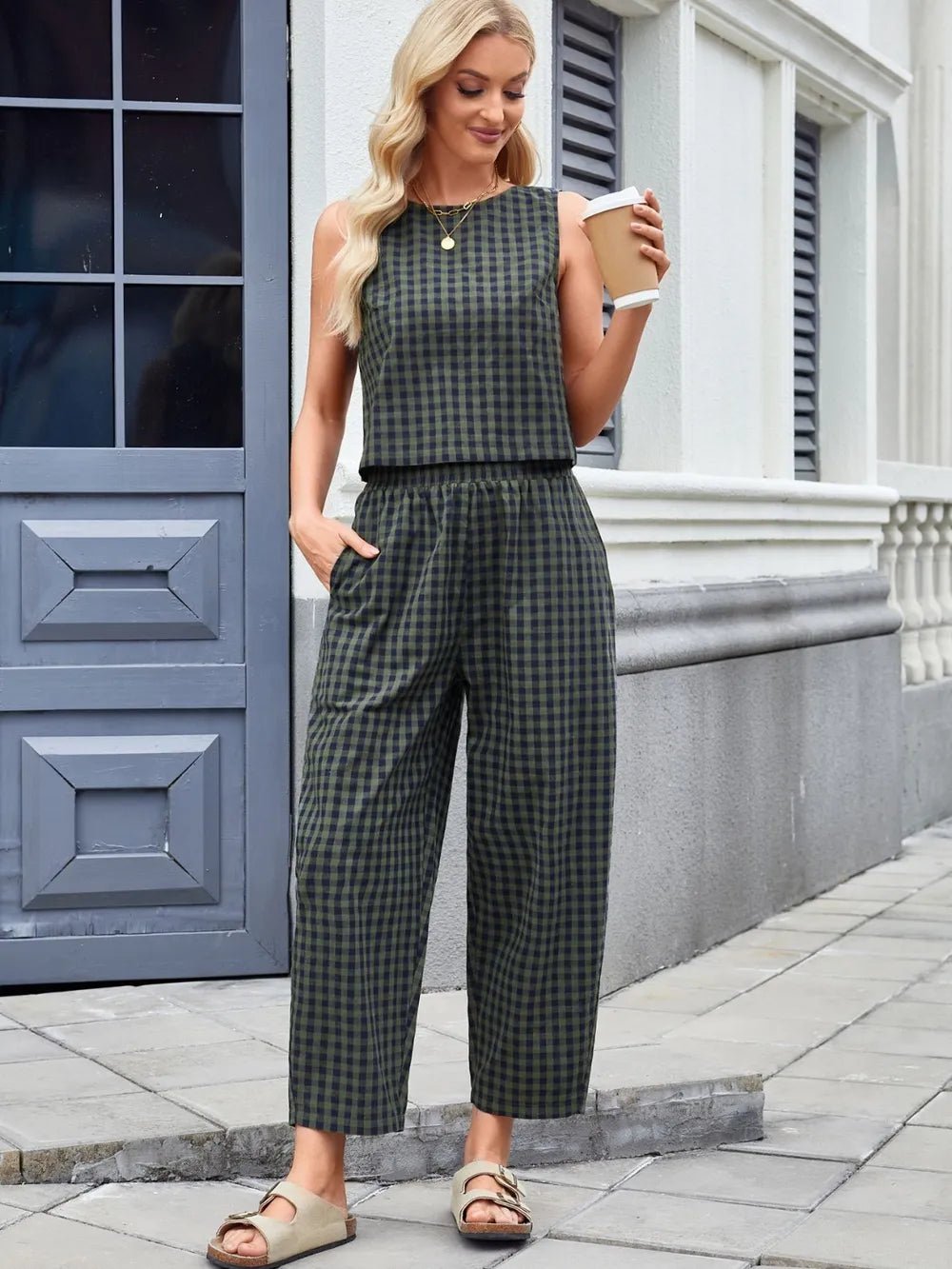 Plaid Sleeveless Top and Pants Set - JUST - JEN BOUTIQUE