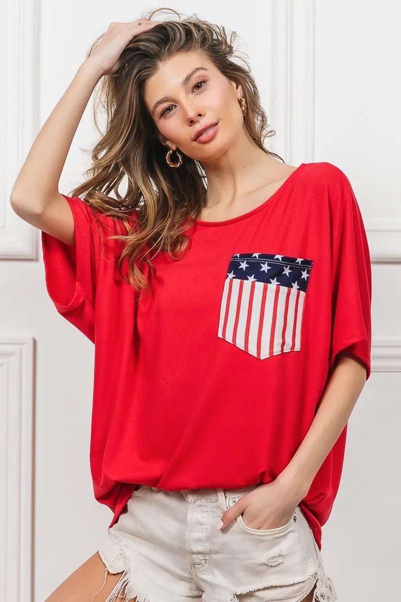 BiBi French Terry With Front Pocket Dolman Sleeves Top - JUST - JEN BOUTIQUE