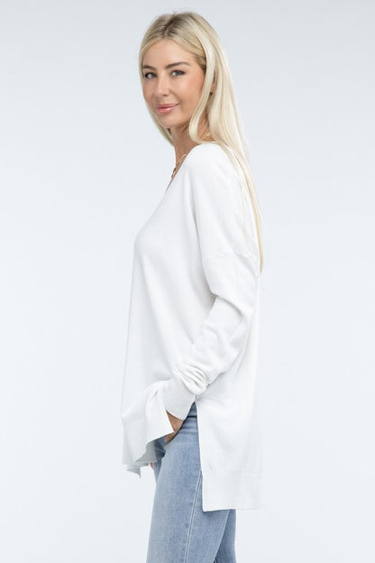 Hi-Low Hem Front Seam Sweater