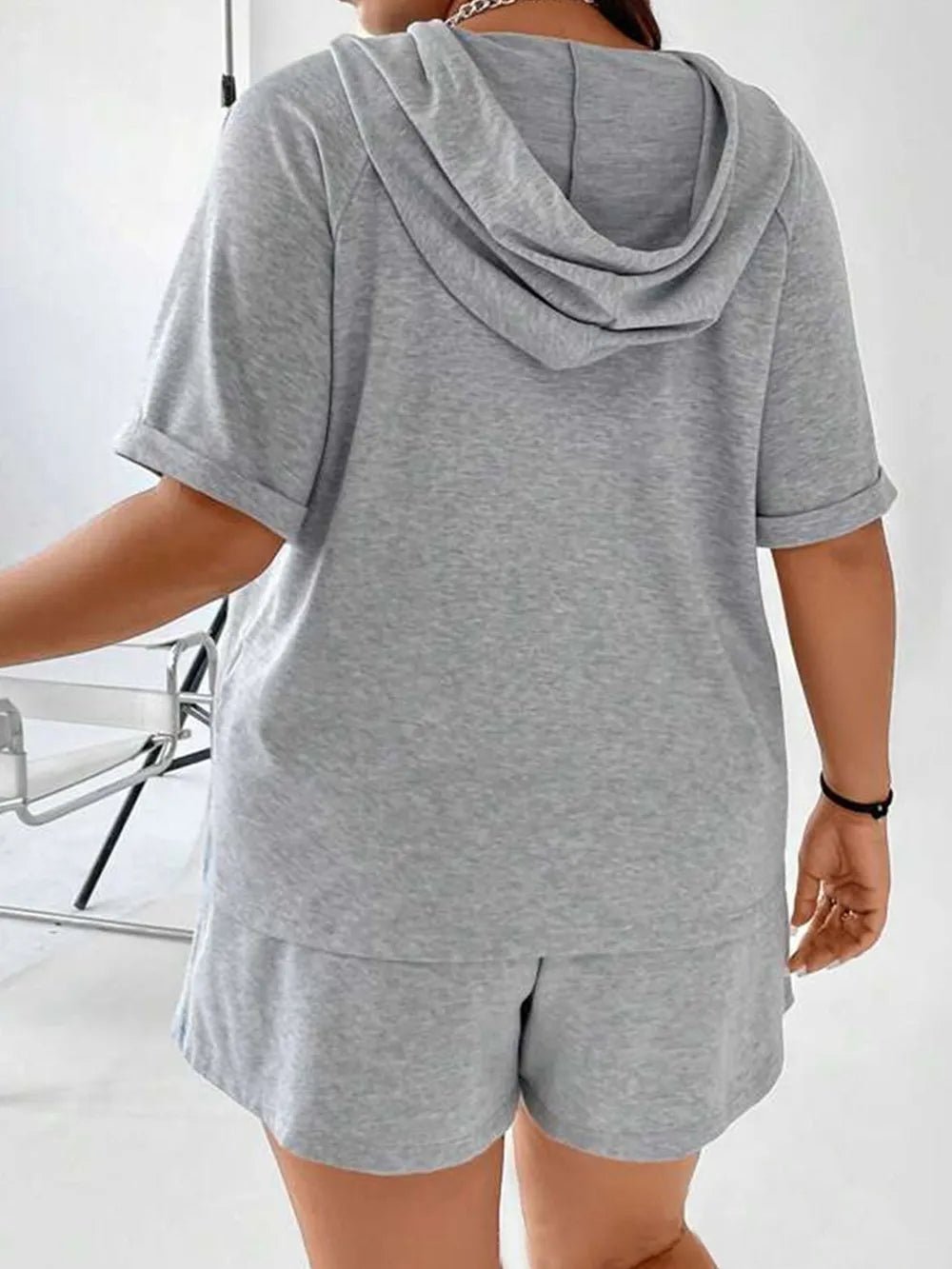 Full Size Drawstring Half Zip Hooded Top and Shorts Set Plus Size - JUST - JEN BOUTIQUE