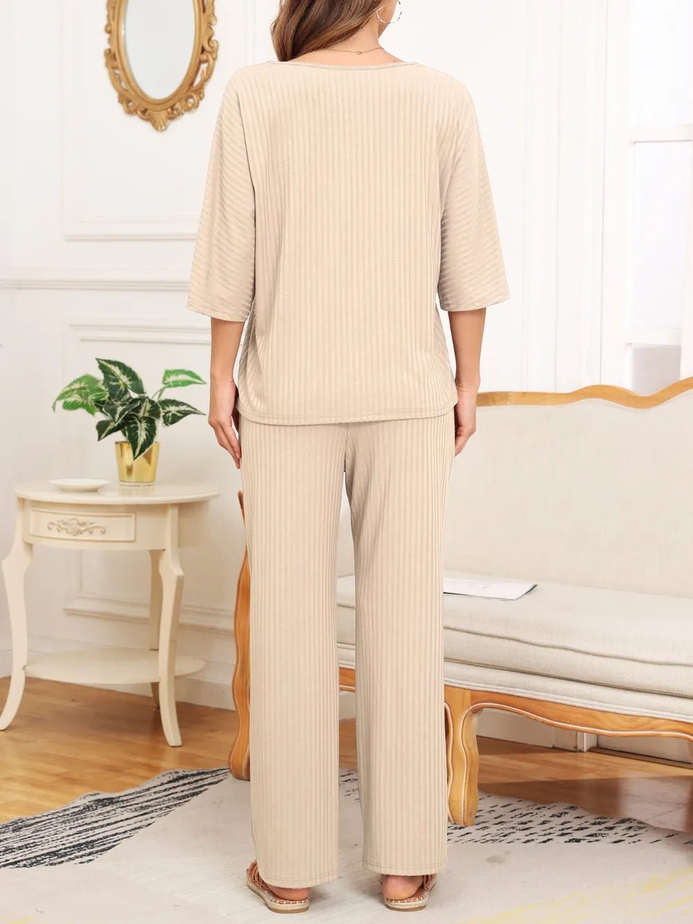 Ribbed Half Sleeve Top and Pocketed Pants Set - JUST - JEN BOUTIQUE