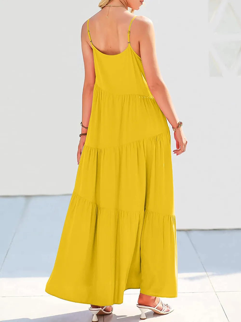 Full Size Ruched Tiered Spaghetti Strap Dress - JUST - JEN BOUTIQUE