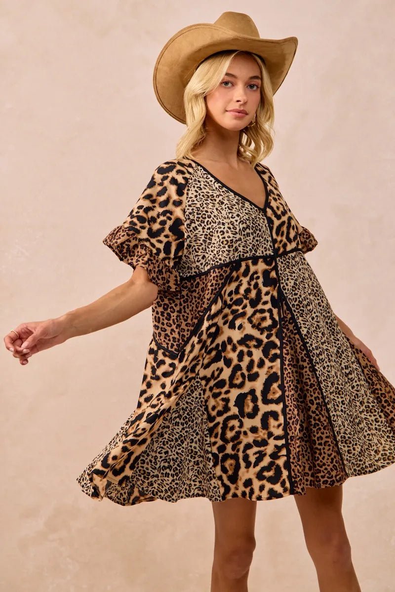 BiBi Leopard Prints Mix and Match Short Sleeves Dress - JUST - JEN BOUTIQUE