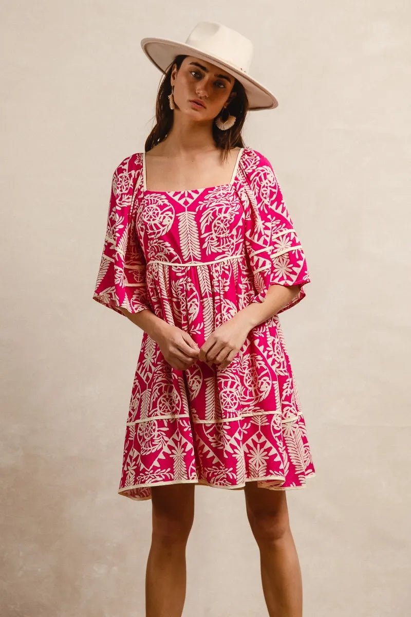 BiBi Aztec Woven Printed Contrast Binding Dress - JUST - JEN BOUTIQUE