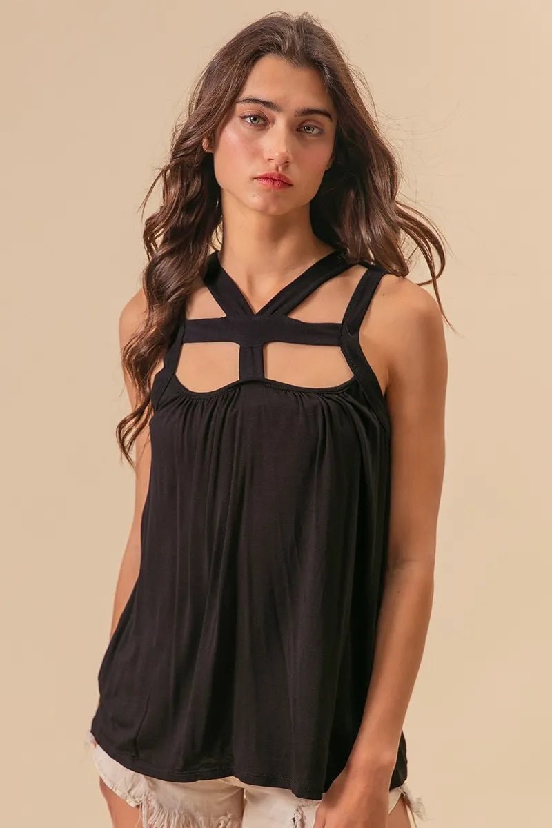 BiBi Rayon Span Jersey Cut Out with Straps Detailed - JUST - JEN BOUTIQUE