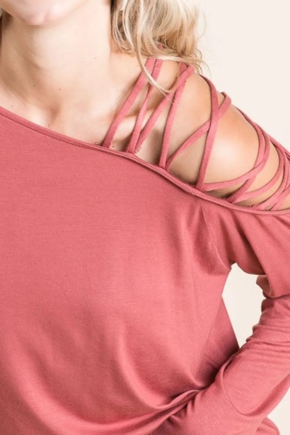 BiBi Jersey Knit One Shoulder Top With Criss Cross - JUST - JEN BOUTIQUE