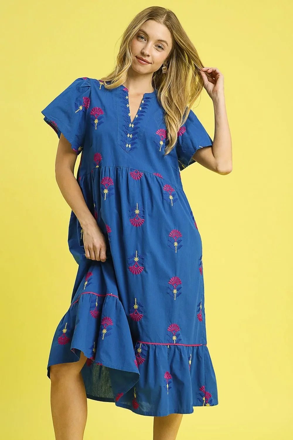 Umgee Embroidered Tiered Midi Dress - JUST - JEN BOUTIQUE