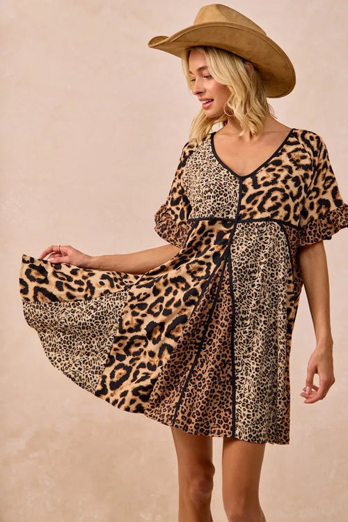 BiBi Leopard Prints Mix and Match Short Sleeves Dress - JUST - JEN BOUTIQUE