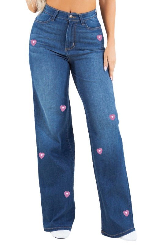 Heart Stud Wide Leg Jean - JUST - JEN BOUTIQUE