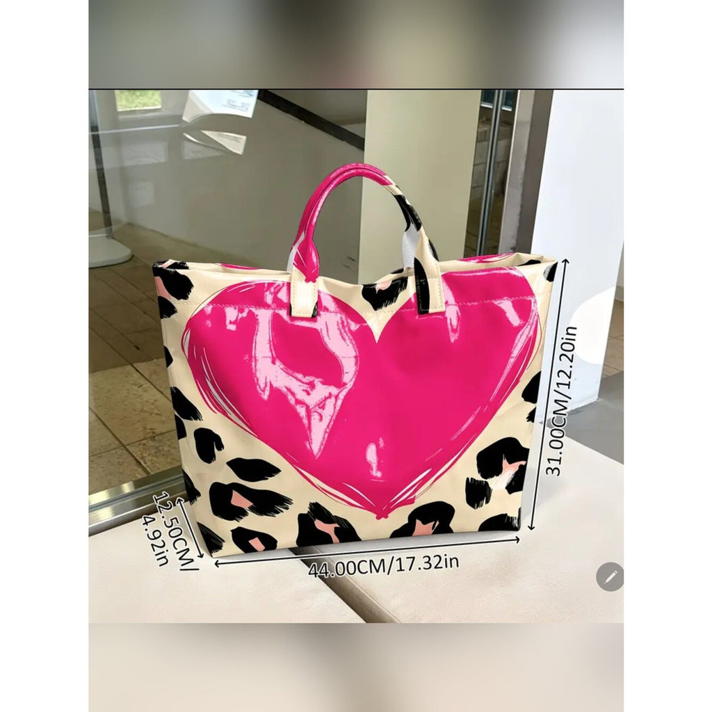 Heart Leopard Print Stylish Tote Bag