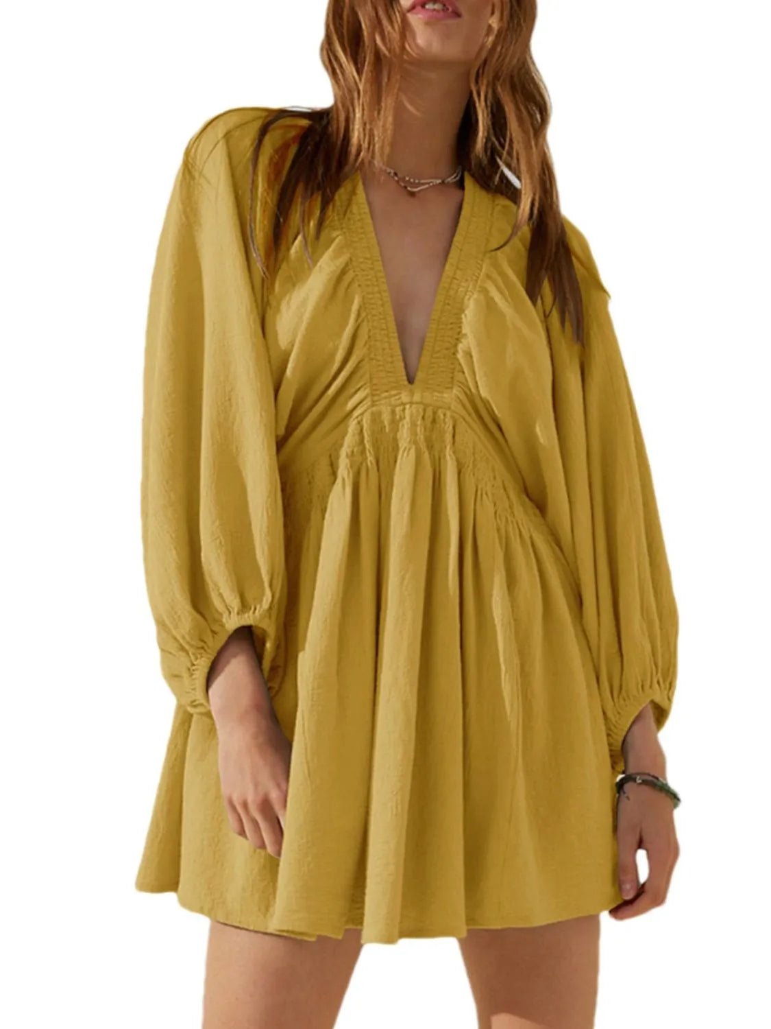 Textured V - Neck Mini Dress - JUST - JEN BOUTIQUE