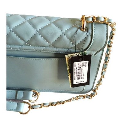 Badgley Mischka Lt.Blue Front Quilted Gold Studded Vegan Leather Crossbody Bag