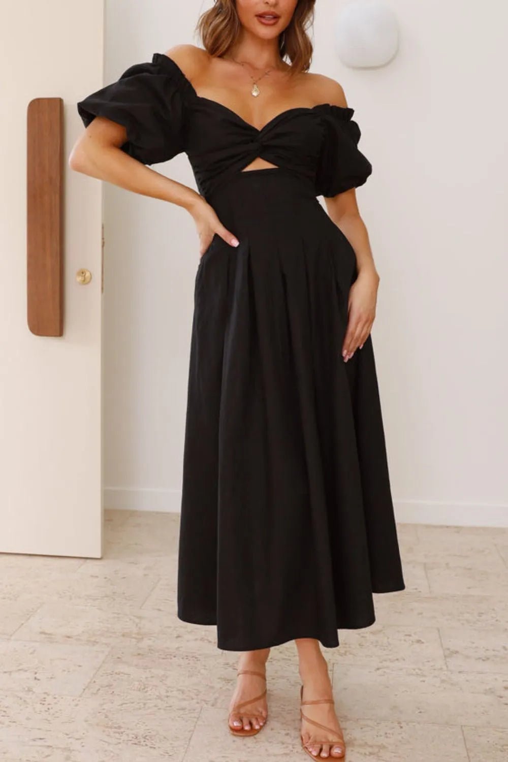 Sweetheart Neck Puff Sleeve Dress - JUST - JEN BOUTIQUE