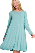 Zenana Long Sleeve Flare Dress With Pockets - JUST - JEN BOUTIQUE