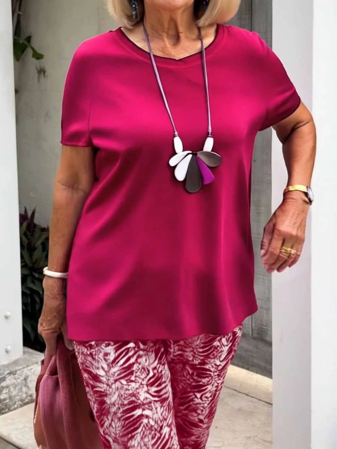 Full Size Round Neck Short Sleeve Top and Pants Set Plus Size - JUST - JEN BOUTIQUE