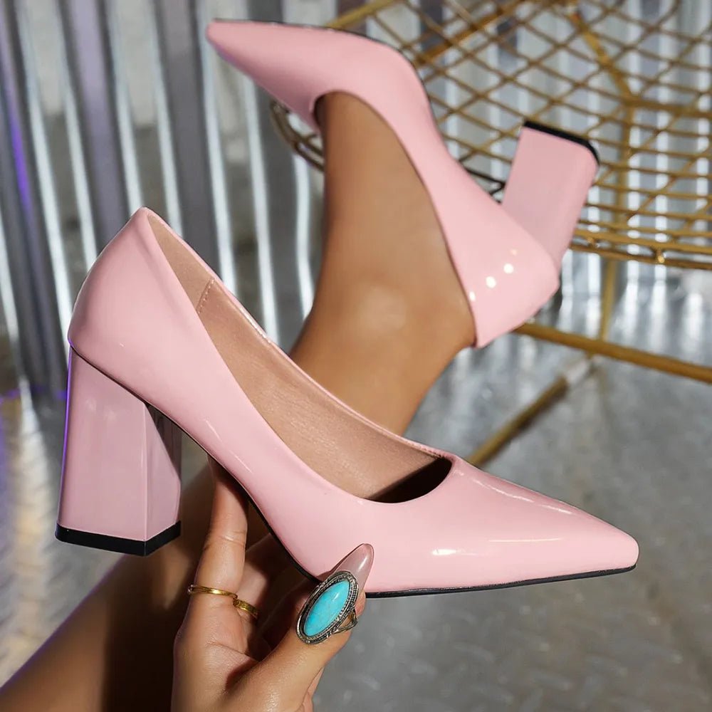 Point Toe Block Heels Pumps - JUST - JEN BOUTIQUE