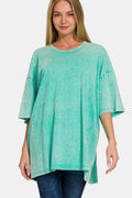 Zenana Full Size Washed Round Neck Drop Shoulder Oversized T-Shirt - JUST - JEN BOUTIQUE