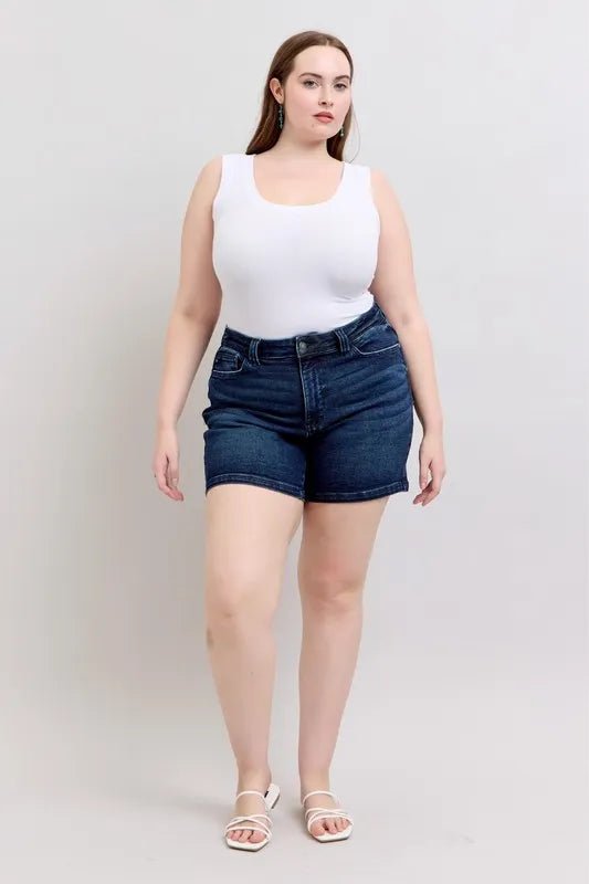 Judy Blue Full Size High Waist Back Flap Pocket Denim Shorts Plus Size - JUST - JEN BOUTIQUE