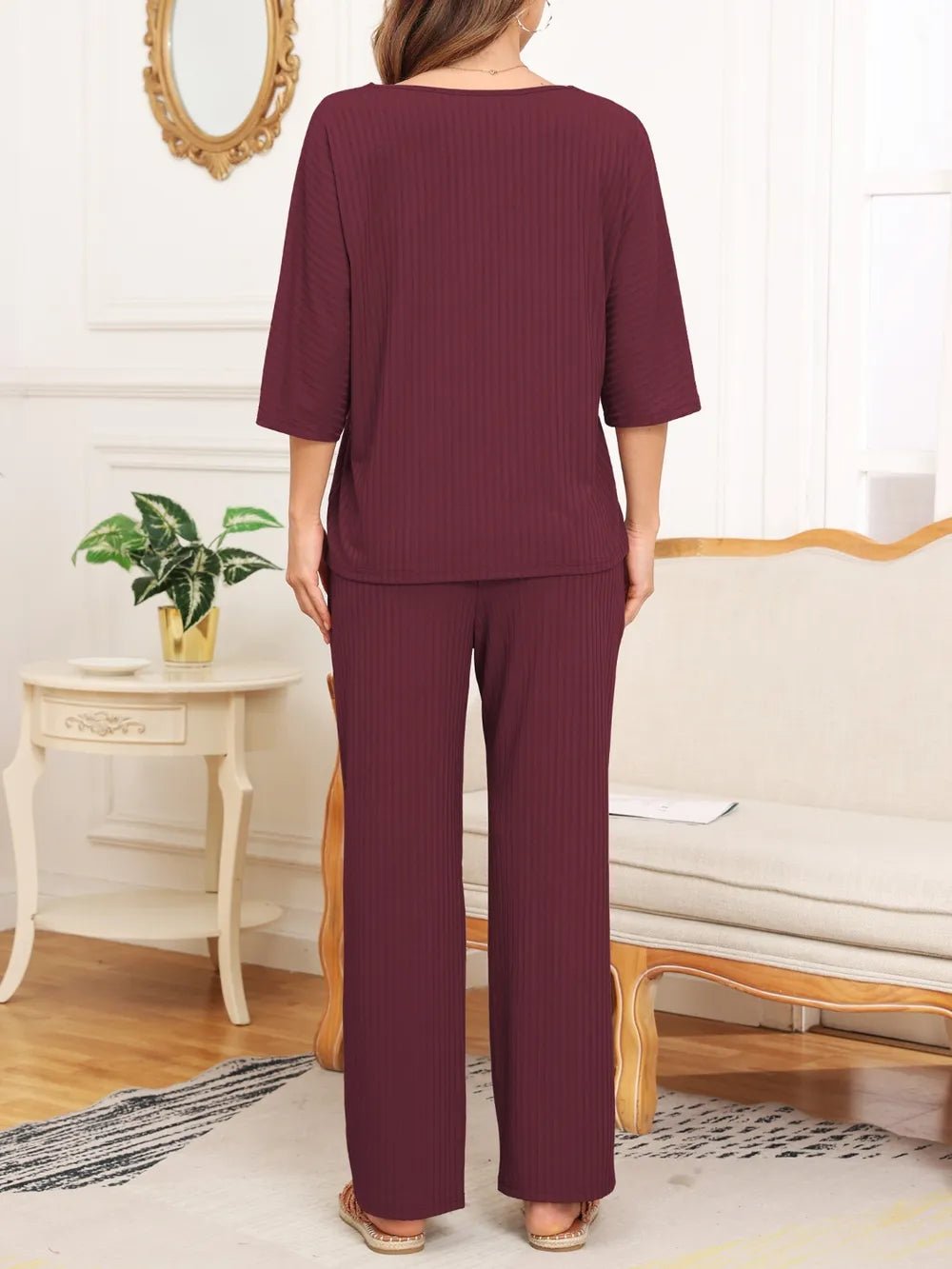 Ribbed Half Sleeve Top and Pocketed Pants Set - JUST - JEN BOUTIQUE