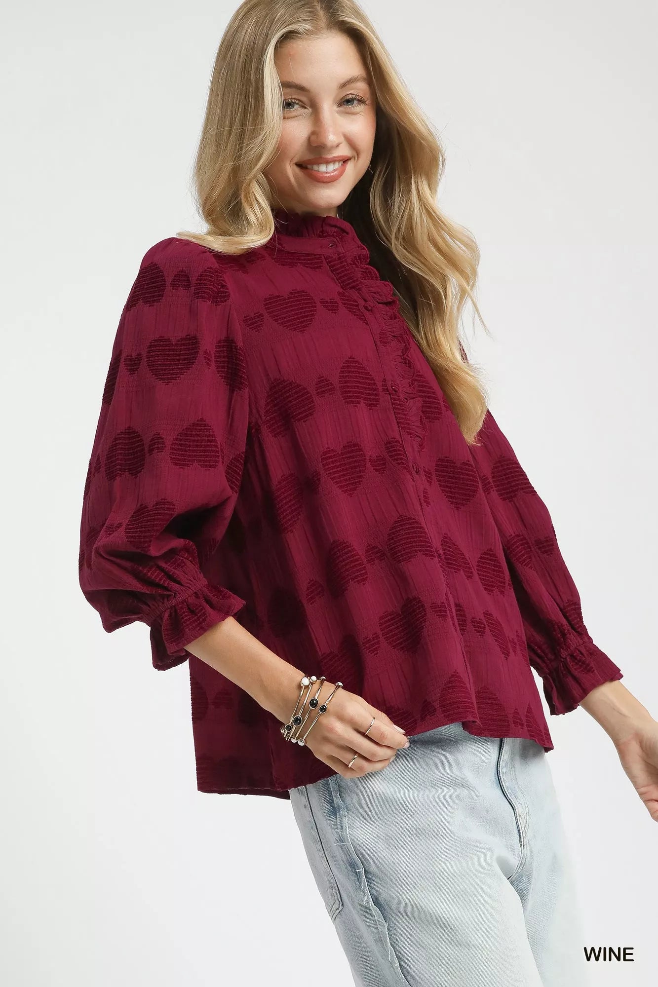 Umgee Full Size Ribbed Hem Round Neck Long Sleeve Popcorn Sweater Plus Size main image 1