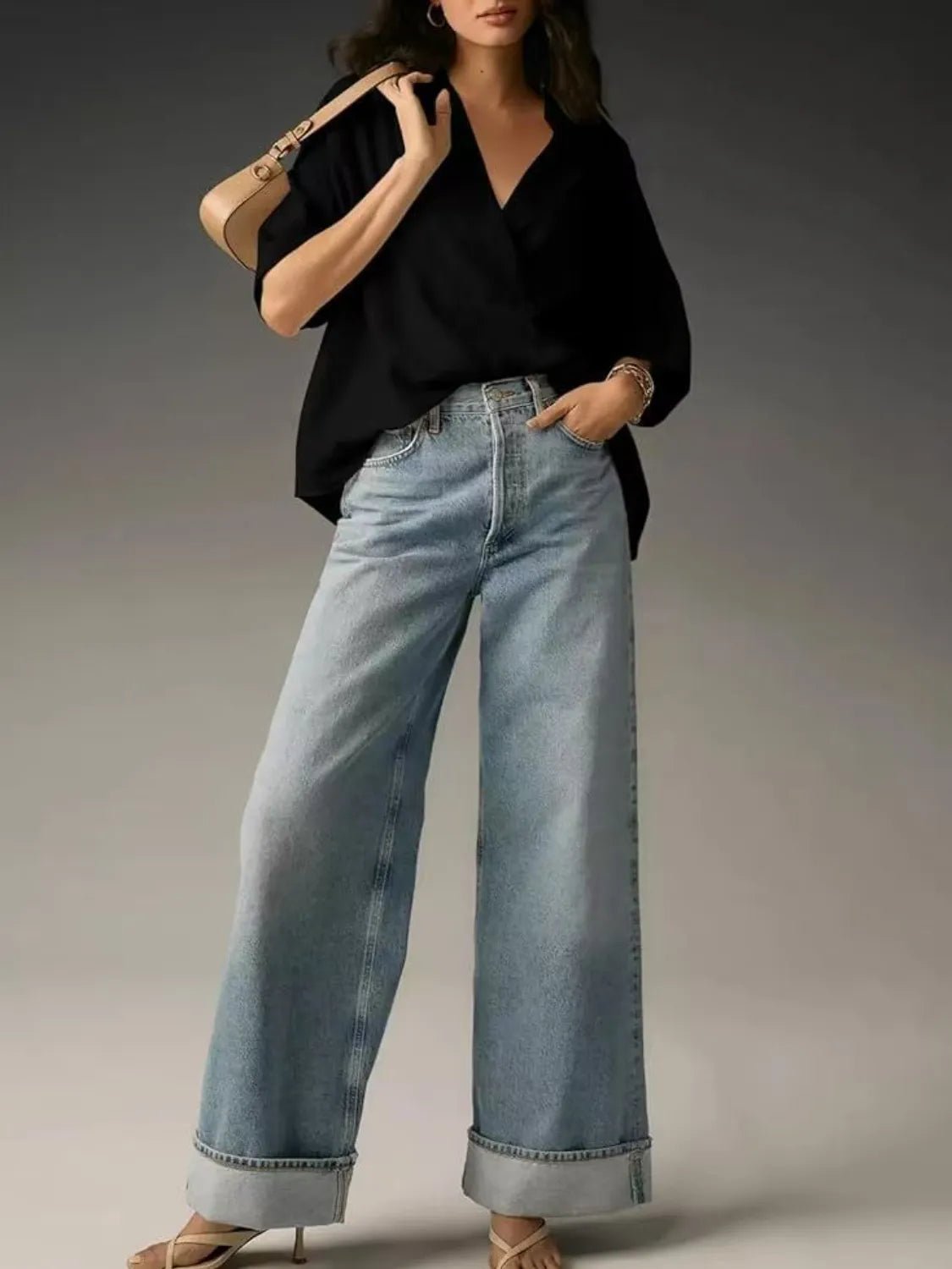 Collared Neck Half Sleeve Blouse - JUST - JEN BOUTIQUE