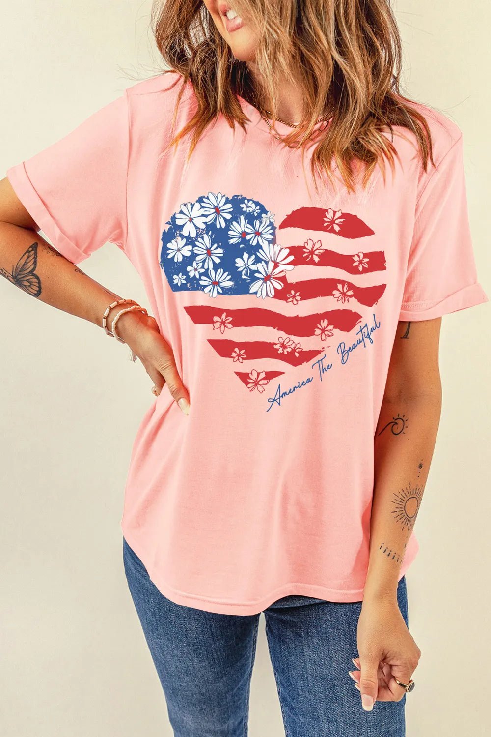 Heart Round Neck Short Sleeve T-Shirt - JUST - JEN BOUTIQUE