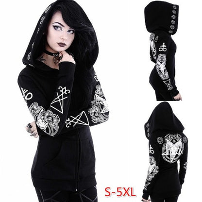 Gothic Punk Print Hoodies Sweatshirts Women Long Sleeve