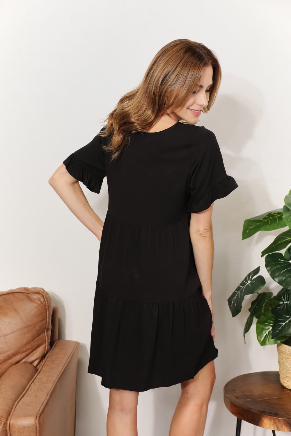 Mandy V - Neck Flounce Sleeve Tiered Dress - JUST - JEN BOUTIQUE