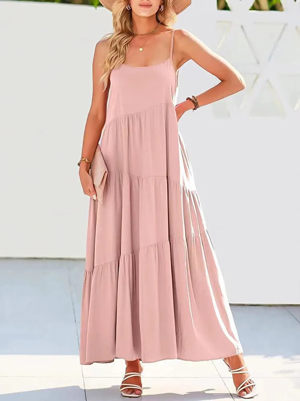 Full Size Ruched Tiered Spaghetti Strap Dress - JUST - JEN BOUTIQUE