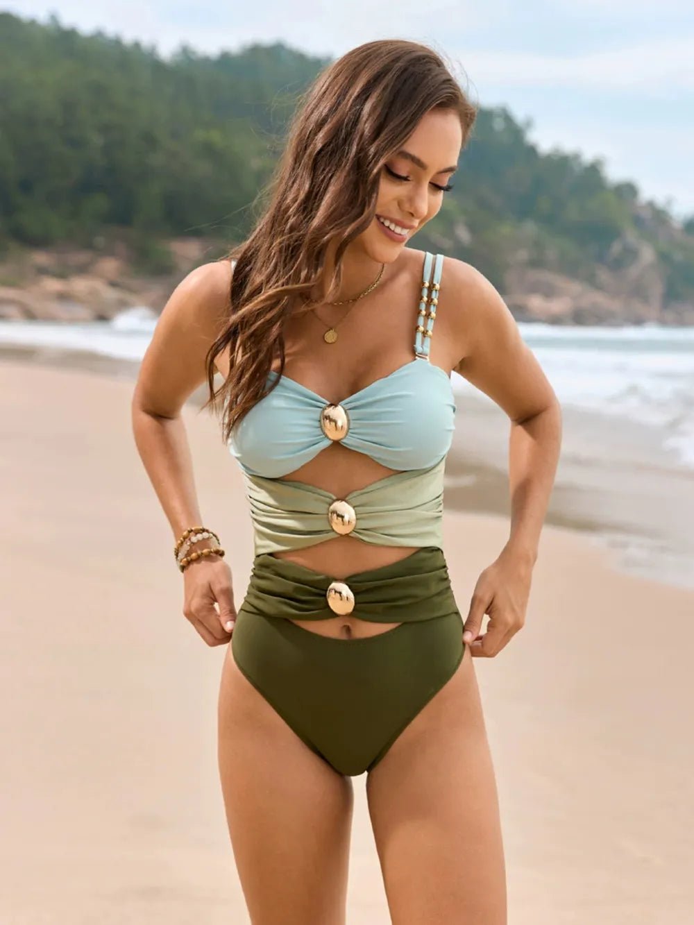 Color Block Sweetheart Neck One - Piece Swimwear - JUST - JEN BOUTIQUE