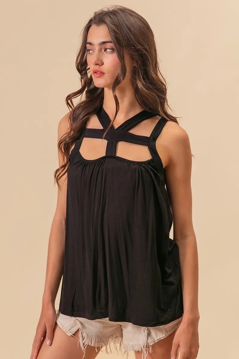 BiBi Rayon Span Jersey Cut Out with Straps Detailed - JUST - JEN BOUTIQUE