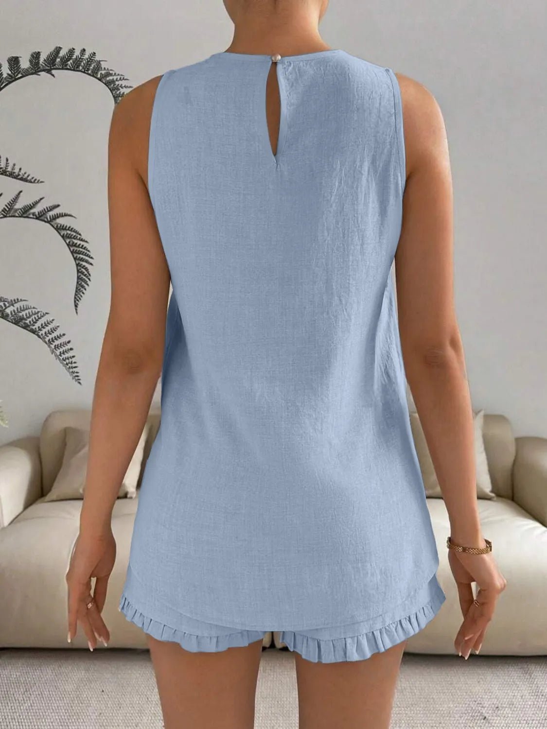 Lace Detail Round Neck Tank and Shorts Set - JUST - JEN BOUTIQUE