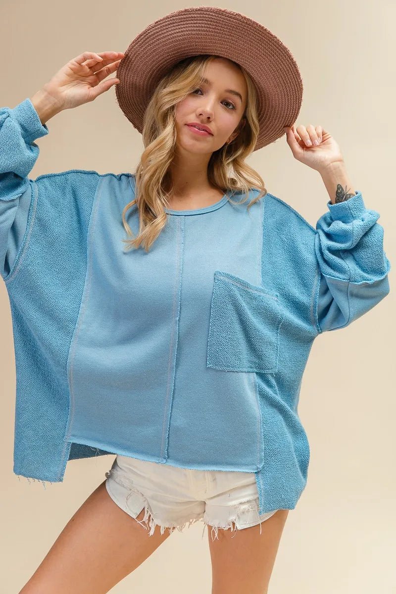 BiBi Oversized Pocket Front Sweatshirt - JUST - JEN BOUTIQUE
