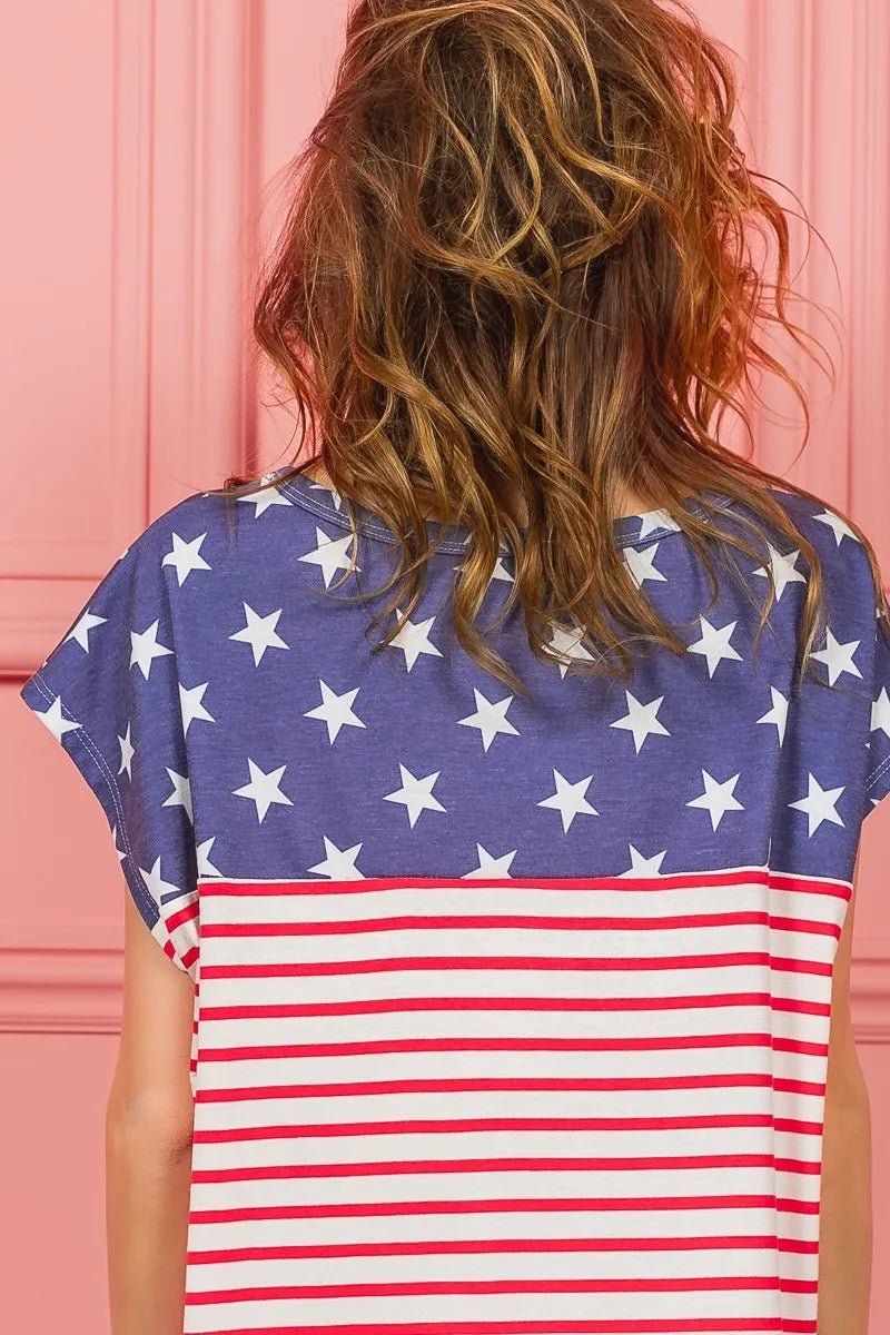 BiBi Star Rpinted with Stripe Combo Top - JUST - JEN BOUTIQUE