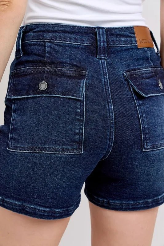 Judy Blue Full Size High Waist Back Flap Pocket Denim Shorts Plus Size - JUST - JEN BOUTIQUE