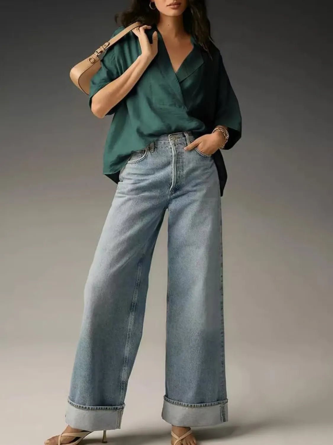 Collared Neck Half Sleeve Blouse - JUST - JEN BOUTIQUE