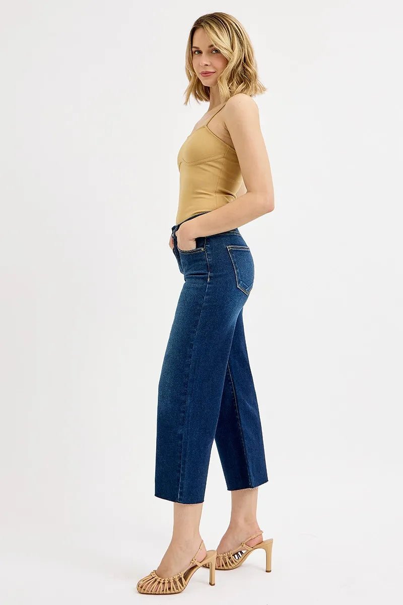 RISEN Full Size Tummy Control High Rise Crop Wide Jeans Plus Size - JUST - JEN BOUTIQUE