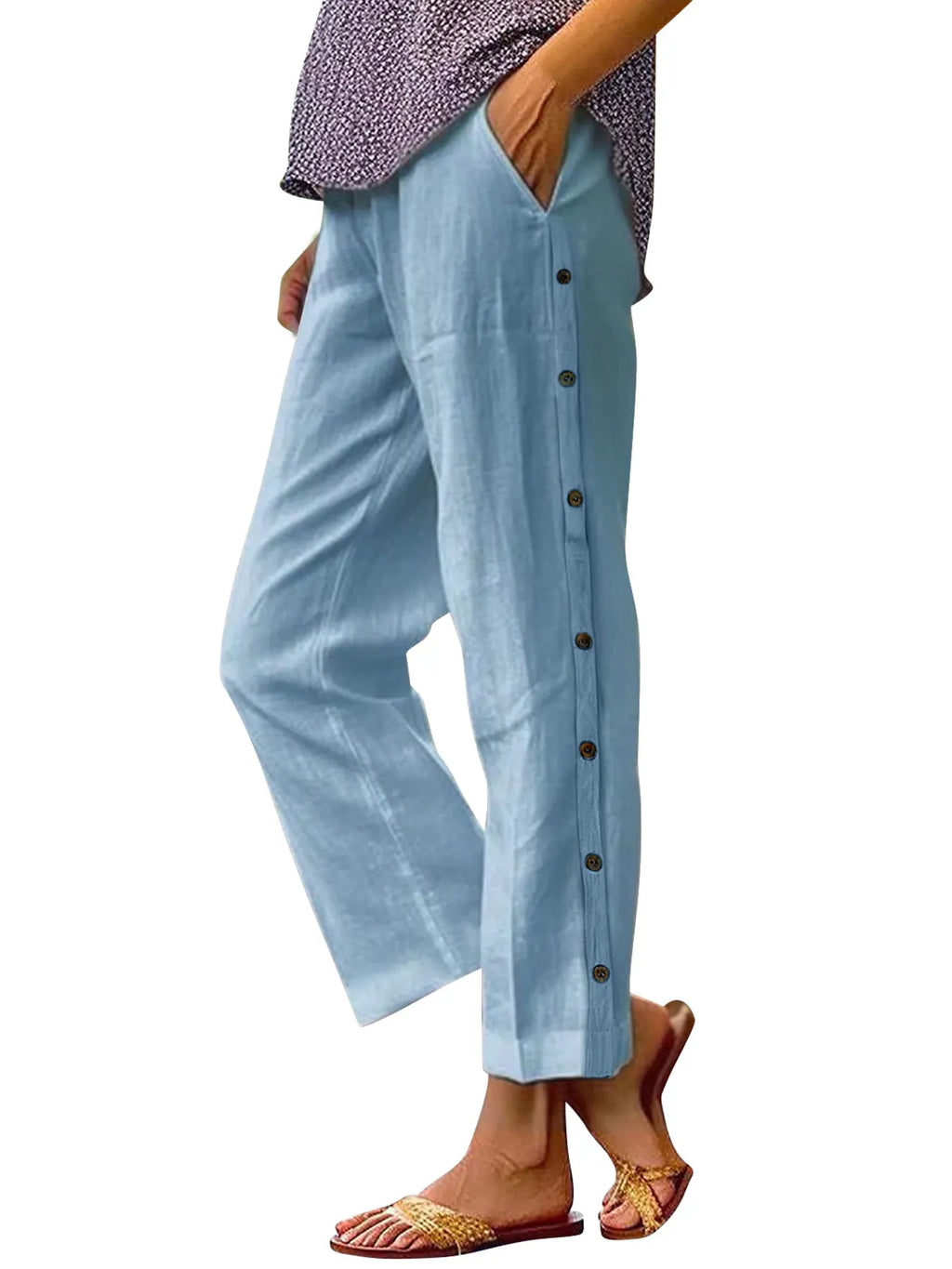 Full Size Side Decor Button Casual Wide Leg Pants Plus Size - JUST - JEN BOUTIQUE