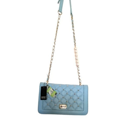 Badgley Mischka Lt.Blue Front Quilted Gold Studded Vegan Leather Crossbody Bag