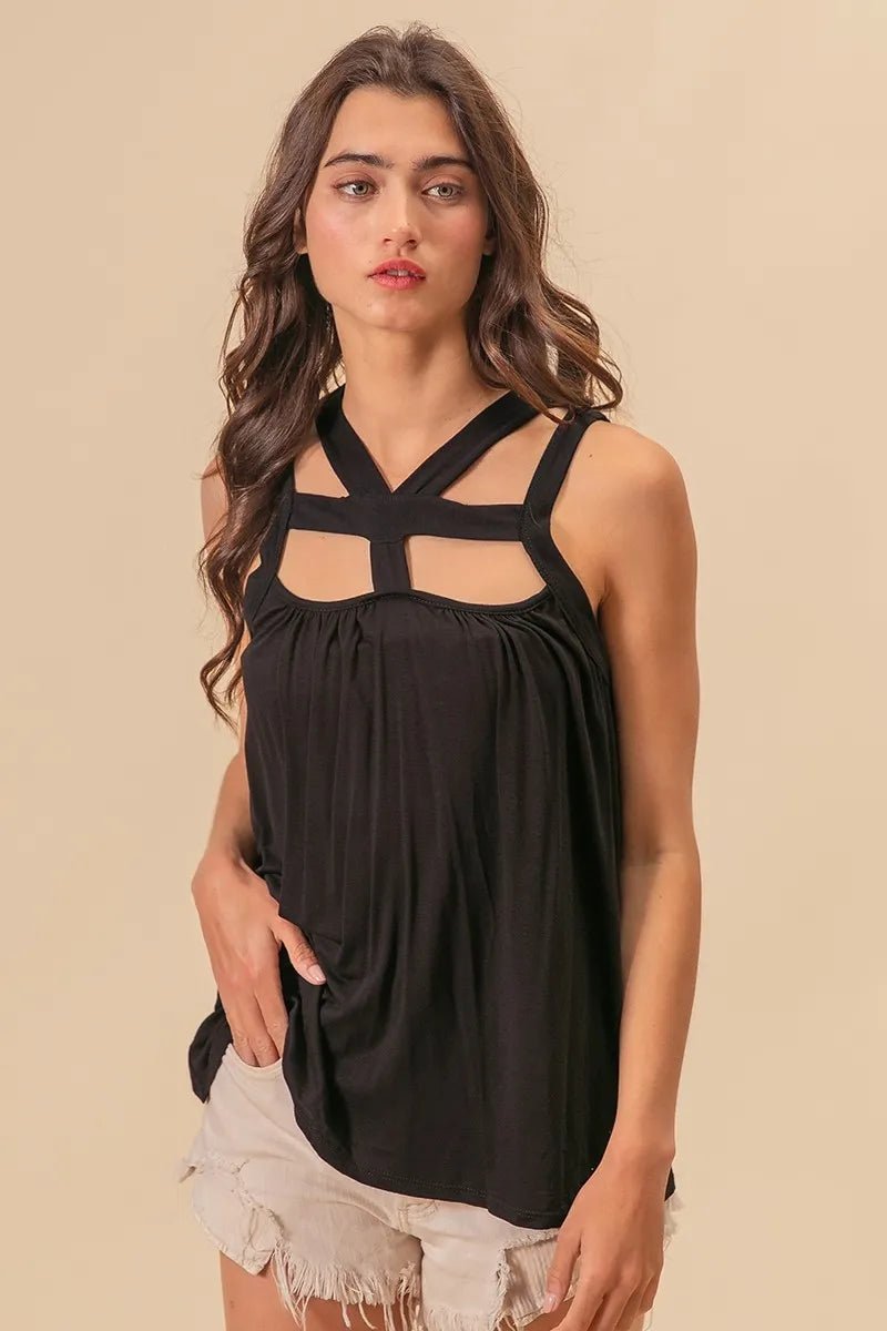 BiBi Rayon Span Jersey Cut Out with Straps Detailed - JUST - JEN BOUTIQUE